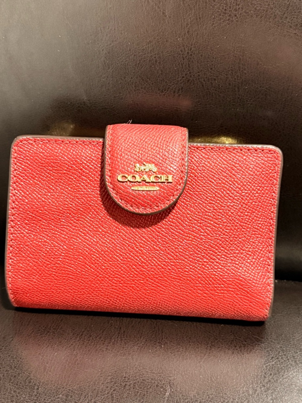 COACH Red Leather Snap-Closure Wallet with Gold Logo
